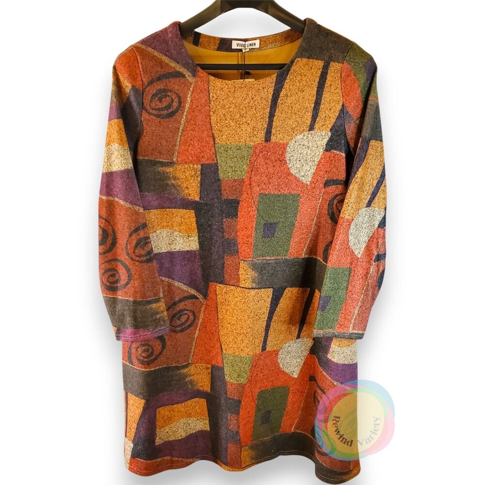 Vivid Linen NWT XXL Geometric Print Tunic Dress